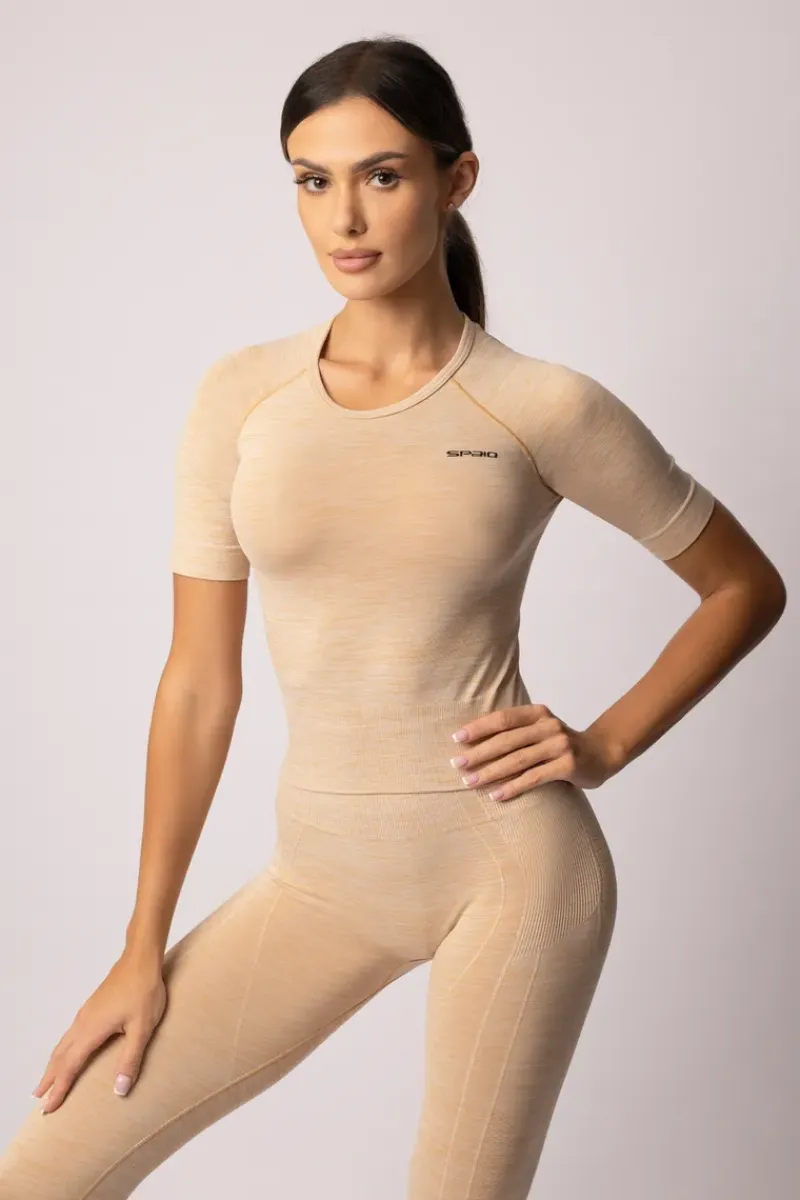 Spaio MELANGE RASHGUARD WITH SHORT SLEEVES ICED COFFEE | Women Tops | Fitness